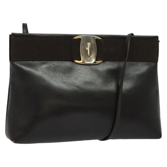 Salvatore Ferragamo Vala Shoulder Bag Leather Brown Gold Auth 140673 - Picture 1 of 16